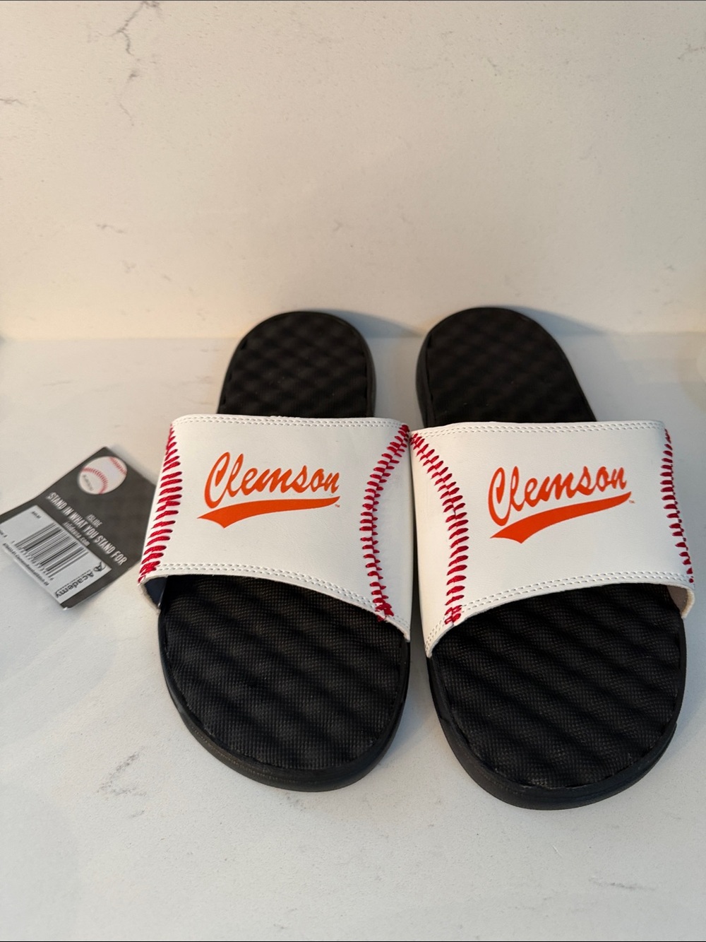New Clemson Men's Slide Sandals White iSlides Orange Script baseball new w tags!